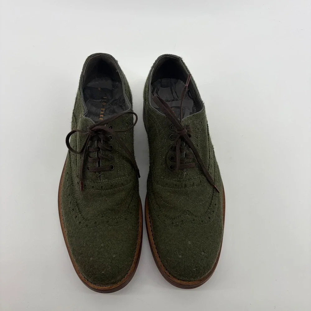 Ted Baker Mens 7 Olive Green Wool Wingtip Brogue Oxford Shoes 9-12050